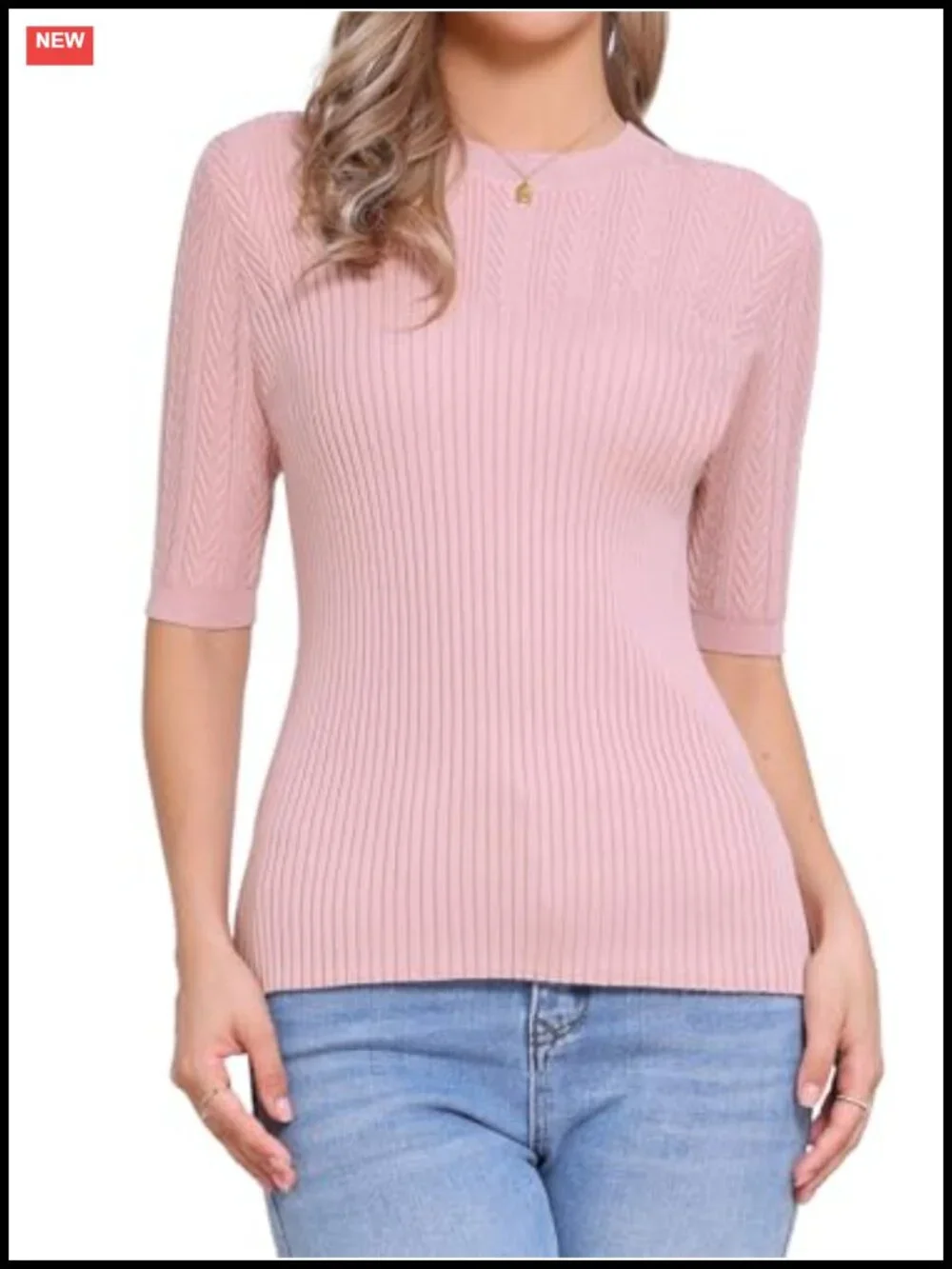 Women's Cable Knit Short Sleeve Crewneck Pullover Sweater Slim Fit